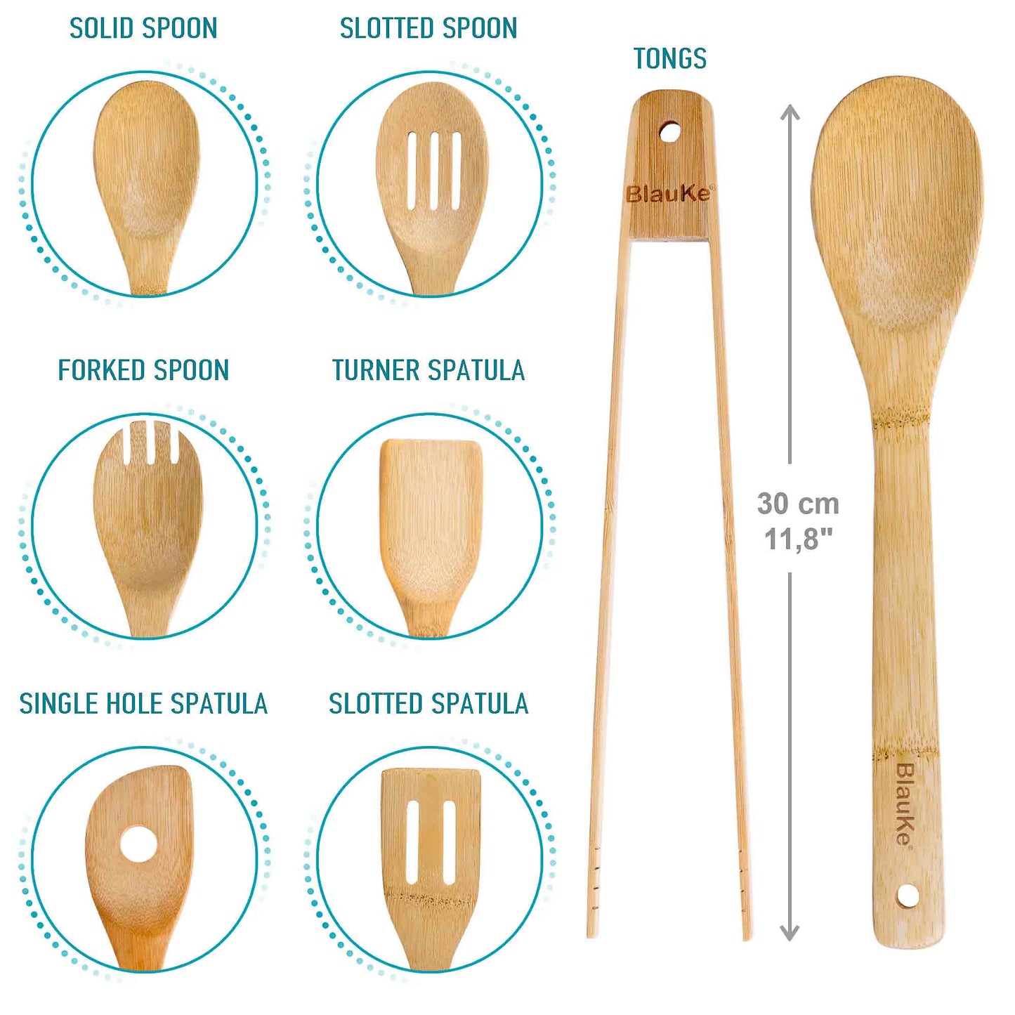 Bamboo Kitchen Utensils - 7-Pack