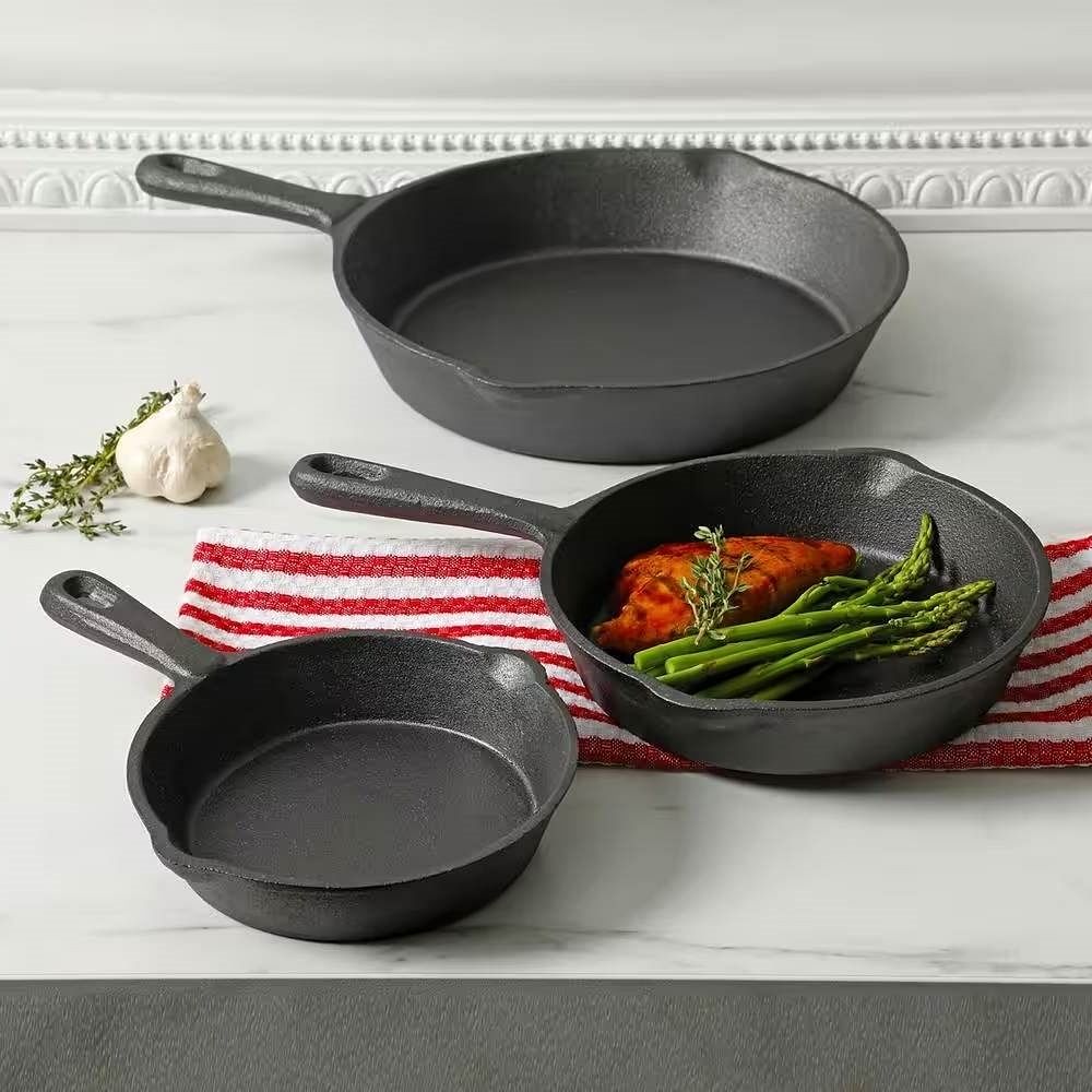 3-Piece Cast Iron Cookware Set with 8-inch 6-inch and 10-inch Skillet