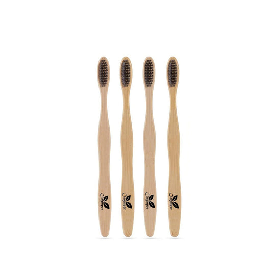 Bamboo Toothbrush With Charcoal Activated Soft Bristles - Pack Of 4