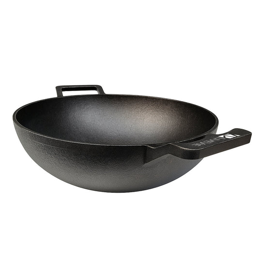 Cast Iron Deep Kadai Wok with Dual Handles, Heavy-Duty Cooking Pot for